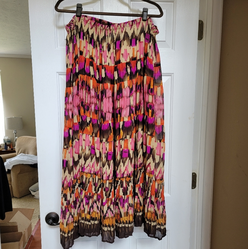 Flowy Boho Multi colored, crinkle skirt, 1x